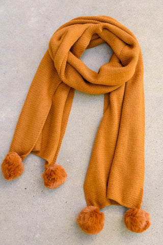 Knitted Fuzzy Pom Pom Scarf In Ginger - 1985 the VAULT Boutique