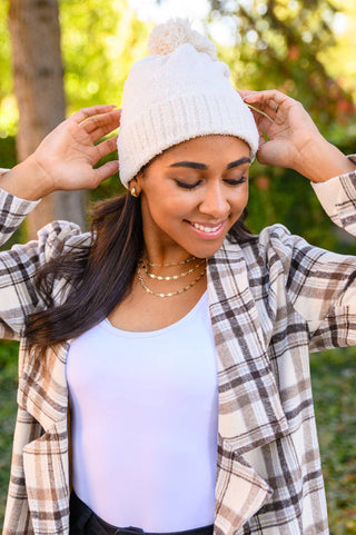 Slouchy Boucle Pom Beanie In Ivory - 1985 the VAULT Boutique