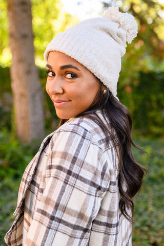 Slouchy Boucle Pom Beanie In Ivory - 1985 the VAULT Boutique