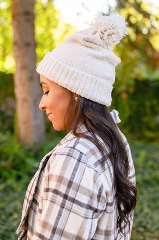 Slouchy Boucle Pom Beanie In Ivory - 1985 the VAULT Boutique