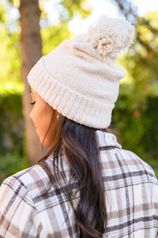 Slouchy Boucle Pom Beanie In Ivory - 1985 the VAULT Boutique