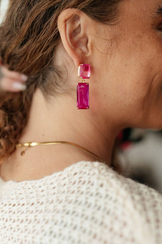 Sparkly Spirit Rectangle Crystal Earrings in Pink - 1985 the VAULT Boutique