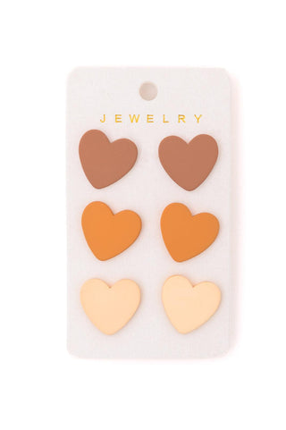 Triple Hearts Studs in Brown - 1985 the VAULT Boutique