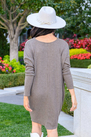 Be True Cowl Neck Knit Mini Dress In Cocoa - 1985 the VAULT Boutique