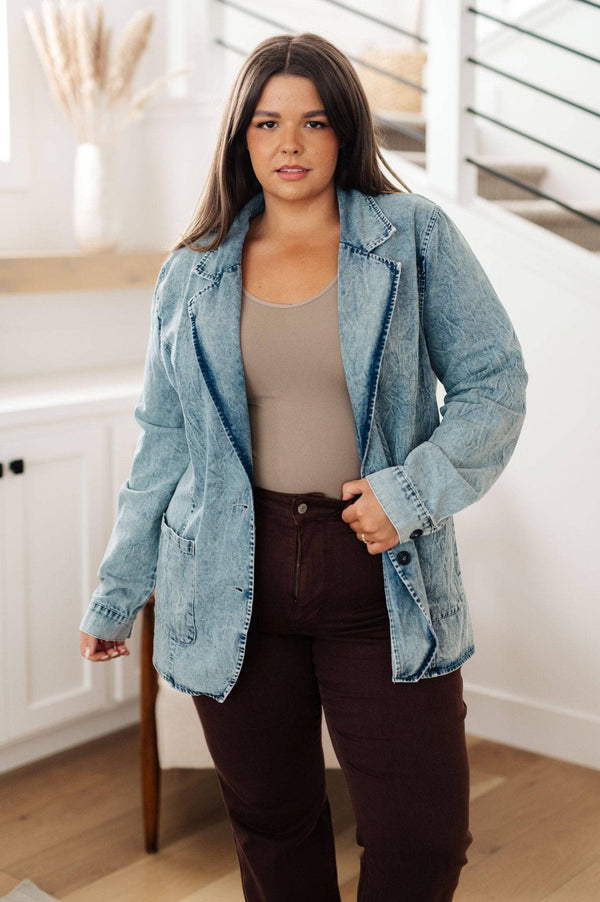 Business Brunch Denim Blazer - 1985 the VAULT Boutique