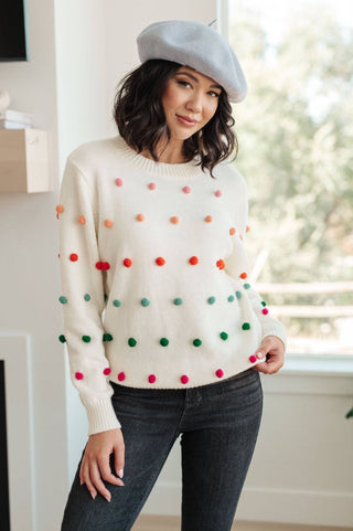 Candy Buttons Pom Detail Sweater - 1985 the VAULT Boutique