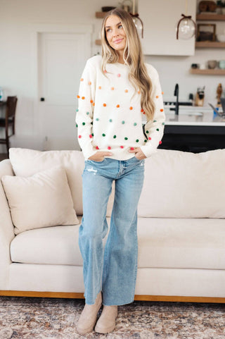 Candy Buttons Pom Detail Sweater - 1985 the VAULT Boutique