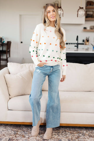 Candy Buttons Pom Detail Sweater - 1985 the VAULT Boutique