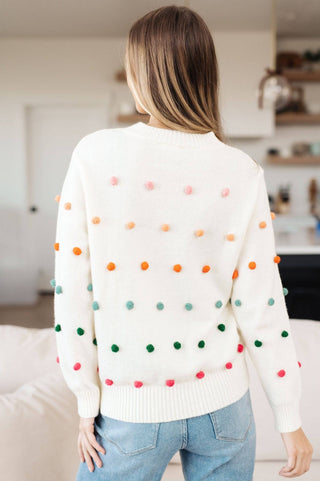 Candy Buttons Pom Detail Sweater - 1985 the VAULT Boutique