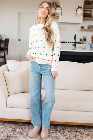 Candy Buttons Pom Detail Sweater - 1985 the VAULT Boutique