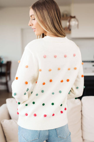 Candy Buttons Pom Detail Sweater - 1985 the VAULT Boutique