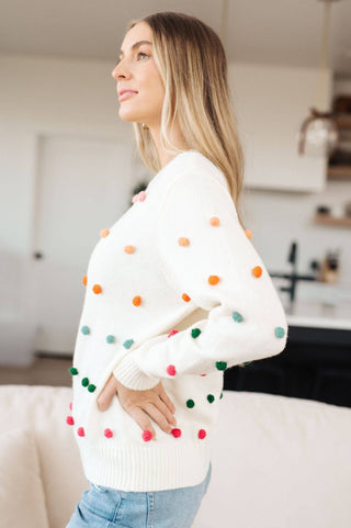 Candy Buttons Pom Detail Sweater - 1985 the VAULT Boutique