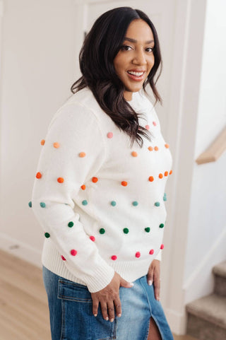 Candy Buttons Pom Detail Sweater - 1985 the VAULT Boutique