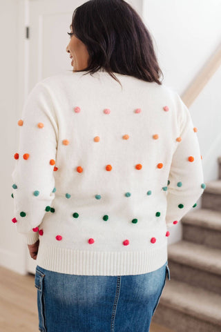 Candy Buttons Pom Detail Sweater - 1985 the VAULT Boutique