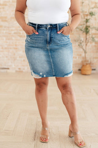 Carol High Rise Rigid Magic Denim Skirt - 1985 the VAULT Boutique