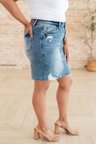 Carol High Rise Rigid Magic Denim Skirt - 1985 the VAULT Boutique