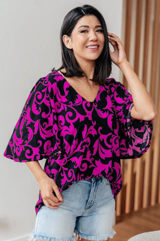 Casually Cute V-Neck Top in Magenta - 1985 the VAULT Boutique