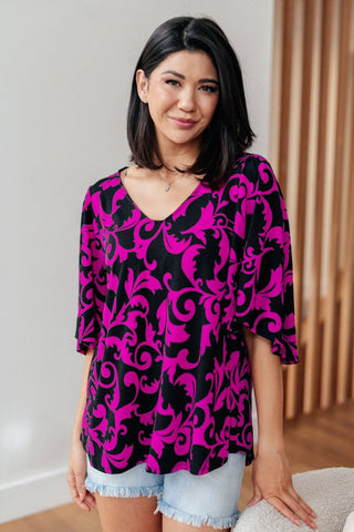 Casually Cute V-Neck Top in Magenta - 1985 the VAULT Boutique