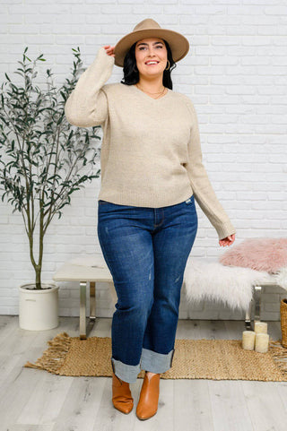 Chai Latte V-Neck Sweater in Oatmeal - 1985 the VAULT Boutique