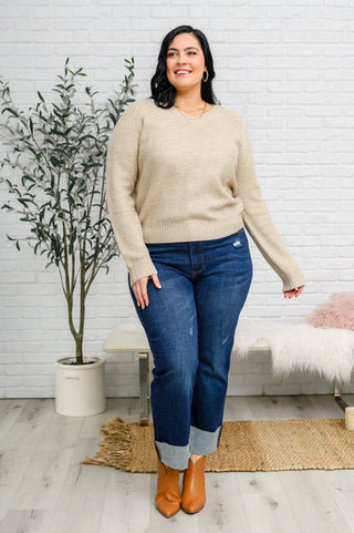 Chai Latte V-Neck Sweater in Oatmeal - 1985 the VAULT Boutique