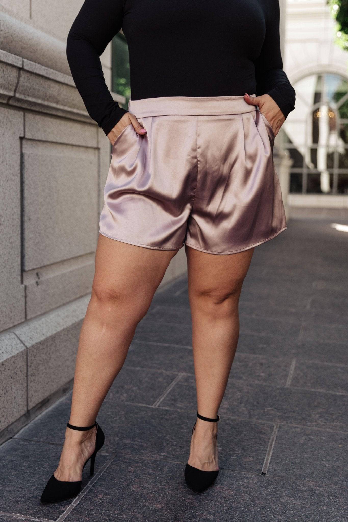 Champagne and Roses Satin Shorts - 1985 the VAULT Boutique