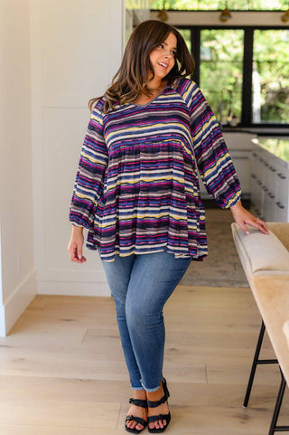 Circle Back Striped V-Neck Top - 1985 the VAULT Boutique