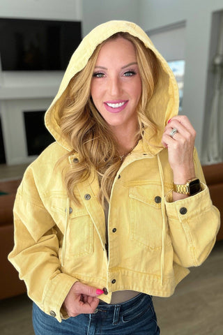 Cropped Hooded Denim Jacket in Mustard - 1985 the VAULT Boutique