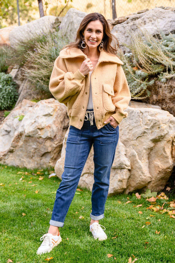 Don't Stress Oversized Collar Sherpa Jacket In Taupe - 1985 the VAULT Boutique