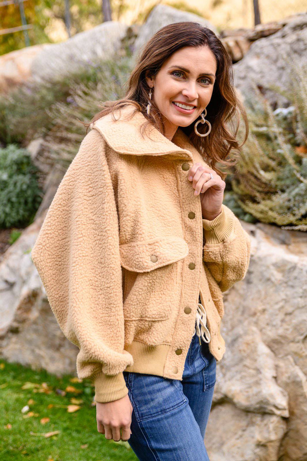 Don't Stress Oversized Collar Sherpa Jacket In Taupe - 1985 the VAULT Boutique