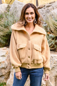 Don't Stress Oversized Collar Sherpa Jacket In Taupe - 1985 the VAULT Boutique