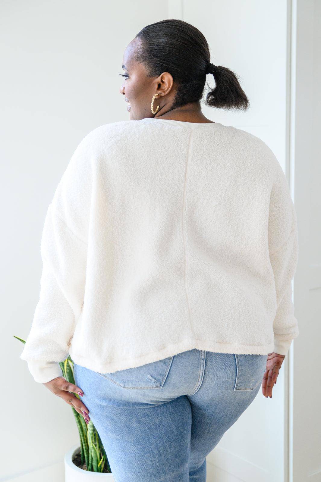 Fuzzy Cuddles Curvy Sweater in Off White