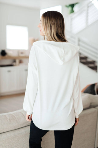 Happier Now Henley Hoodie in Ivory - 1985 the VAULT Boutique