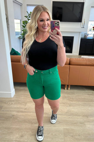 Jenna High Rise Control Top Cuffed Shorts in Green - 1985 the VAULT Boutique