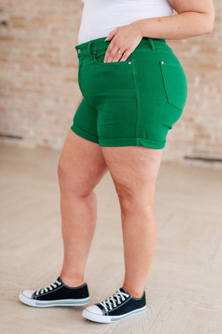 Jenna High Rise Control Top Cuffed Shorts in Green - 1985 the VAULT Boutique