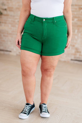 Jenna High Rise Control Top Cuffed Shorts in Green - 1985 the VAULT Boutique