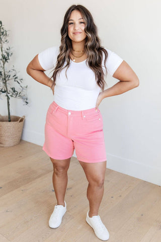 Jenna High Rise Control Top Cuffed Shorts in Pink - 1985 the VAULT Boutique