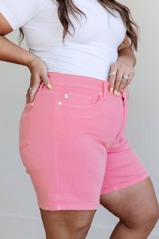 Jenna High Rise Control Top Cuffed Shorts in Pink - 1985 the VAULT Boutique