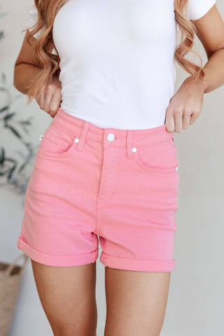 Jenna High Rise Control Top Cuffed Shorts in Pink - 1985 the VAULT Boutique