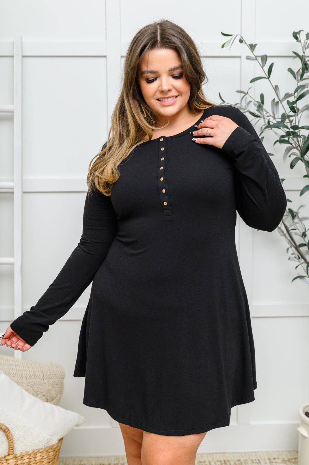 Long Sleeve Button Down Dress In Black - 1985 the VAULT Boutique