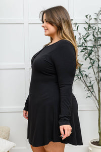 Long Sleeve Button Down Dress In Black - 1985 the VAULT Boutique