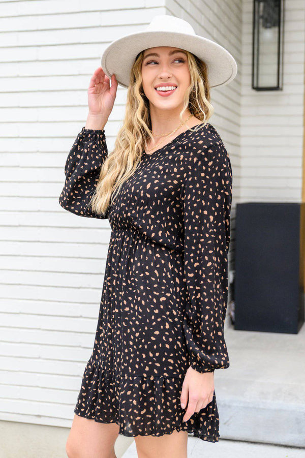 Make Your Happiness Long Sleeve Dress in Black - 1985 the VAULT Boutique