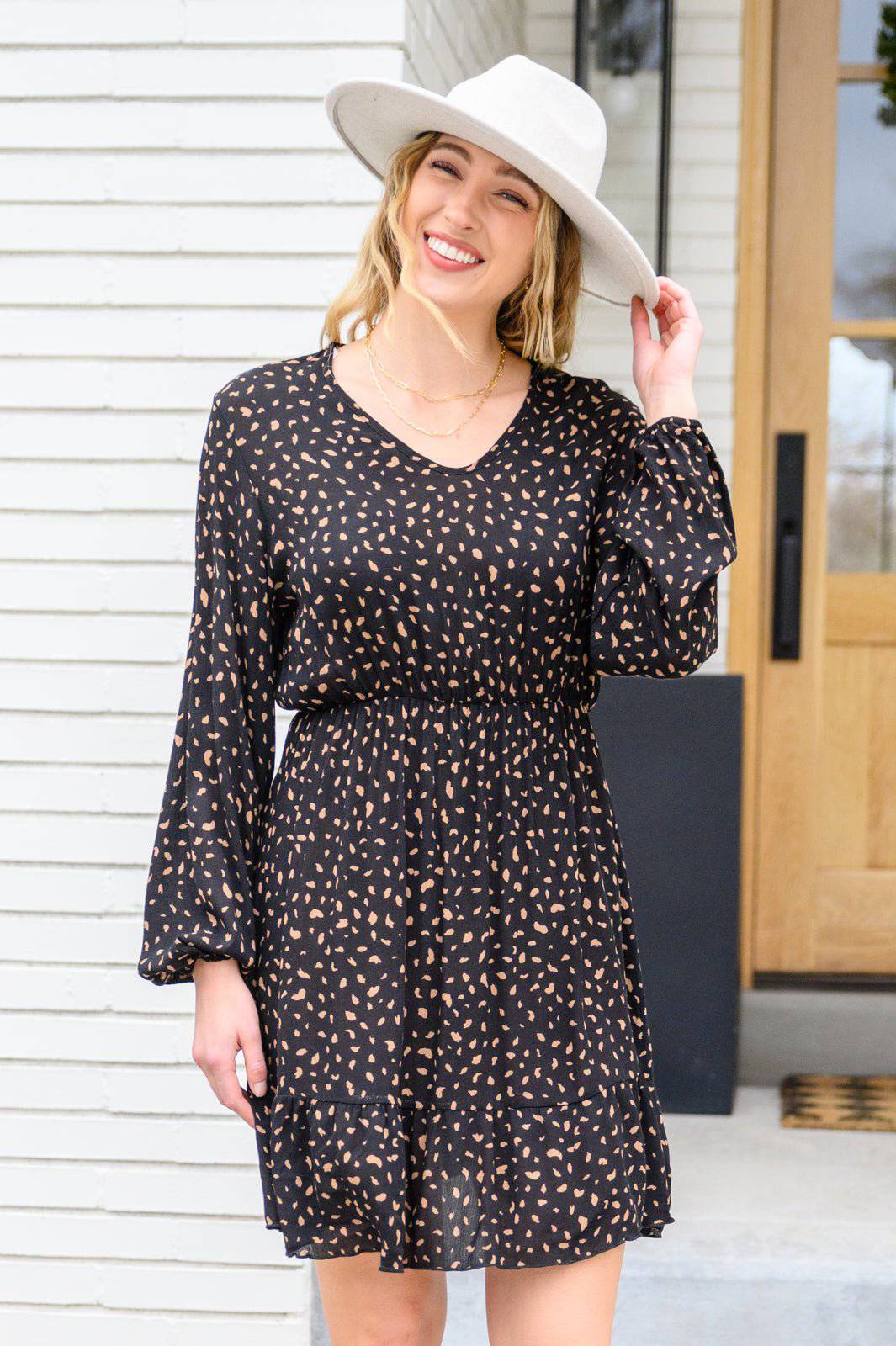 Make Your Happiness Long Sleeve Dress in Black - 1985 the VAULT Boutique