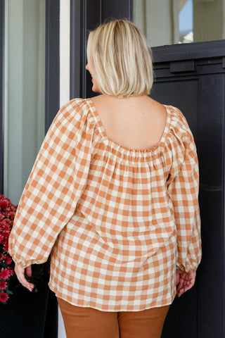 One Fine Afternoon Gingham Plaid Top In Caramel - 1985 the VAULT Boutique