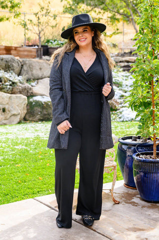 Onward & Upward Faux Wrap Jumpsuit In Black - 1985 the VAULT Boutique