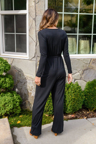 Onward & Upward Faux Wrap Jumpsuit In Black - 1985 the VAULT Boutique