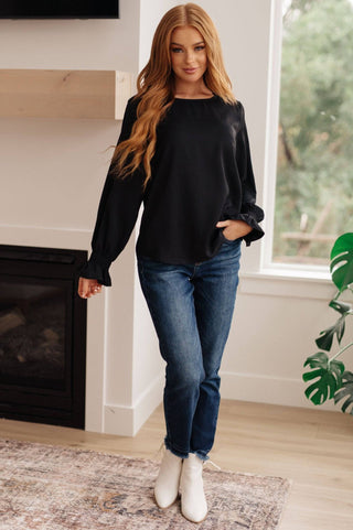 Peaceful Moments Smocked Sleeve Blouse in Black - 1985 the VAULT Boutique