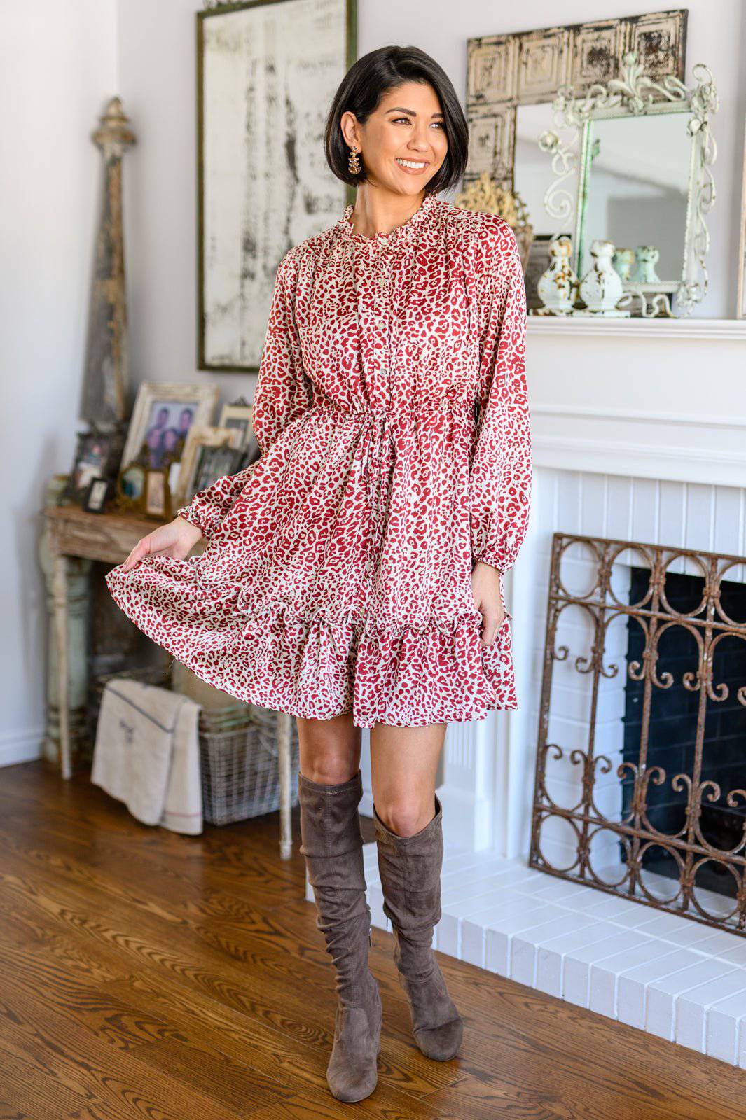 Rayven Animal Print Dress in Burgundy - 1985 the VAULT Boutique