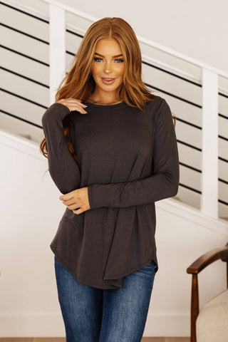 Scoop Me Up Long Sleeve Top in Ash Grey - 1985 the VAULT Boutique