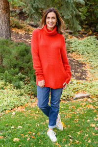 Steady Pace Roll Neck Sweater In Red