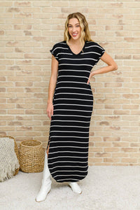 Striped Maxi Dress In Black - 1985 the VAULT Boutique